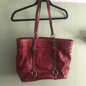Coach Red Leather Shoulder Tote